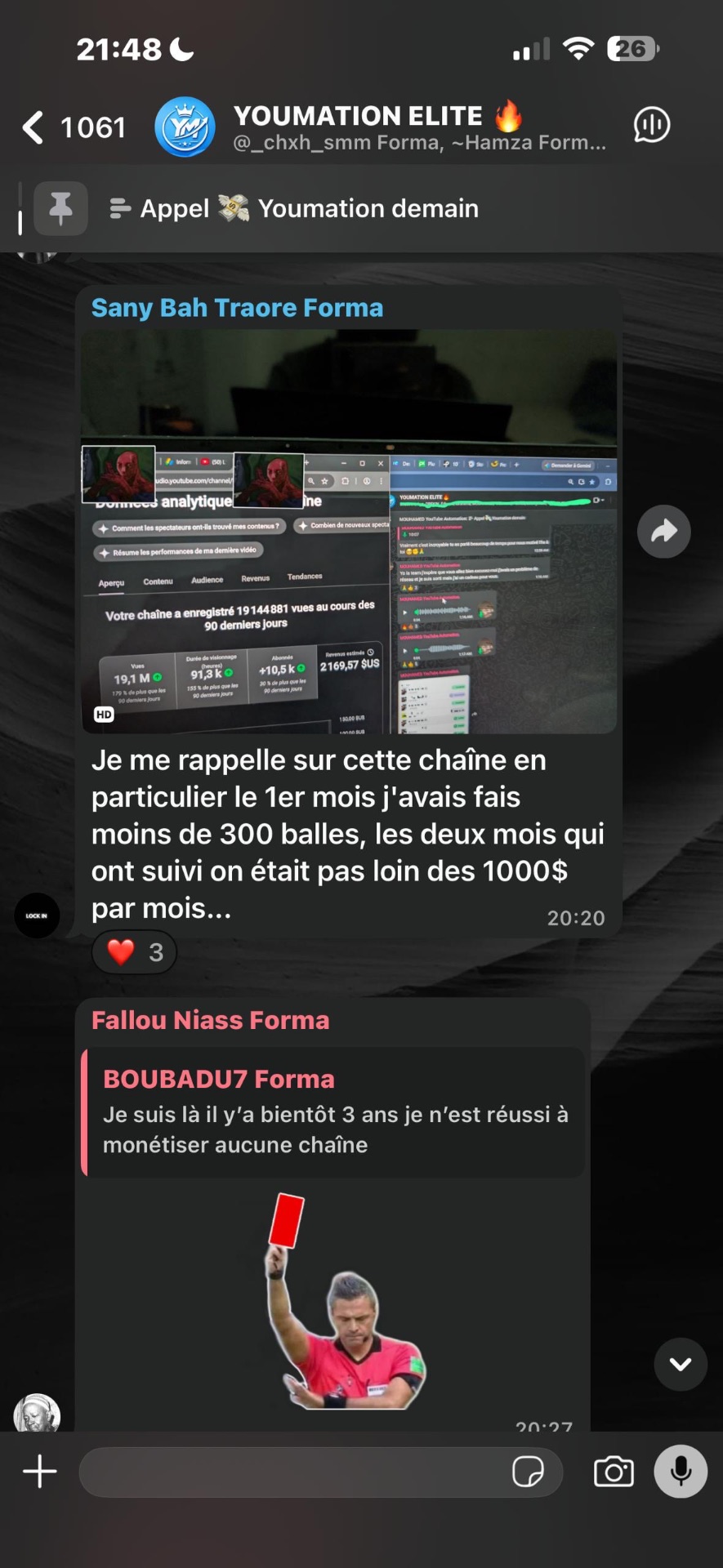 Chaîne à 19,1 M de vues sur 90 jours, +10,5 k abonnés et 2 169,57 $US de revenus