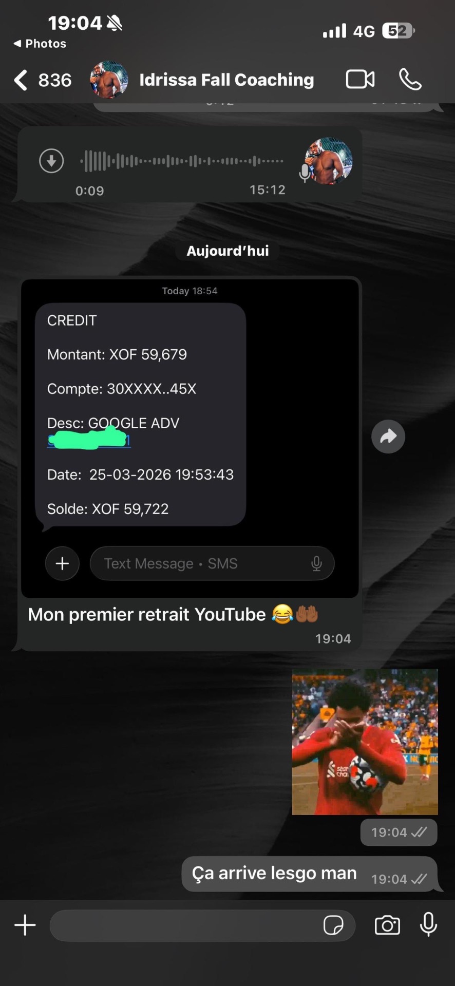 Élève : premier retrait YouTube de 59 679 F CFA via Google AdSense