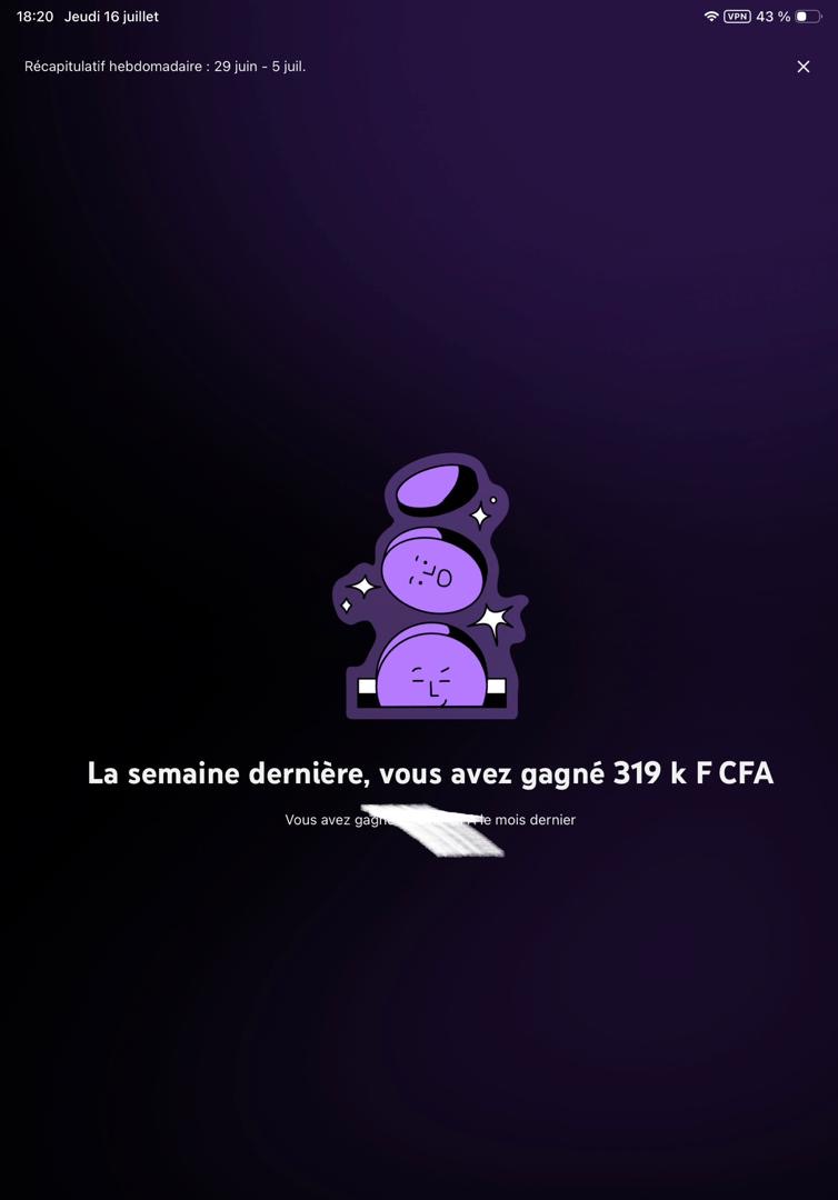 Récapitulatif hebdomadaire : 319 k F CFA gagnés la semaine dernière