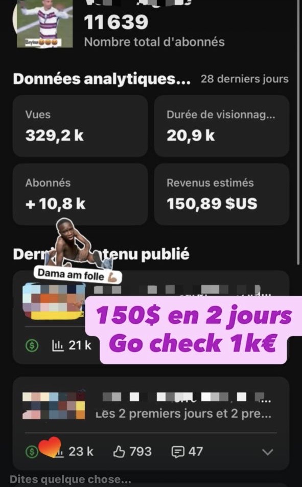 Élève : 11 639 abonnés, 329,2 k vues et 150,89 $US en quelques jours